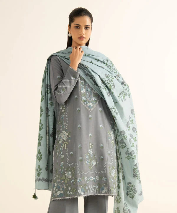3 Piece - Embroidered Light Khaddar Suit