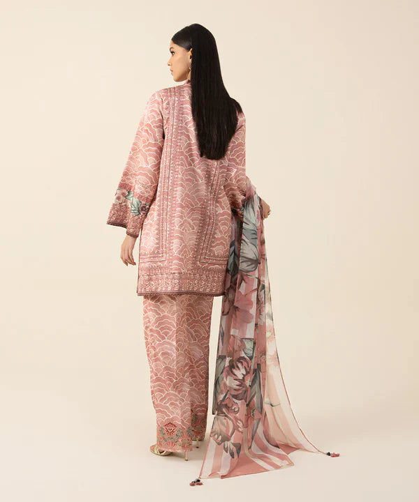 3 Piece - Embroidered Satin Suit