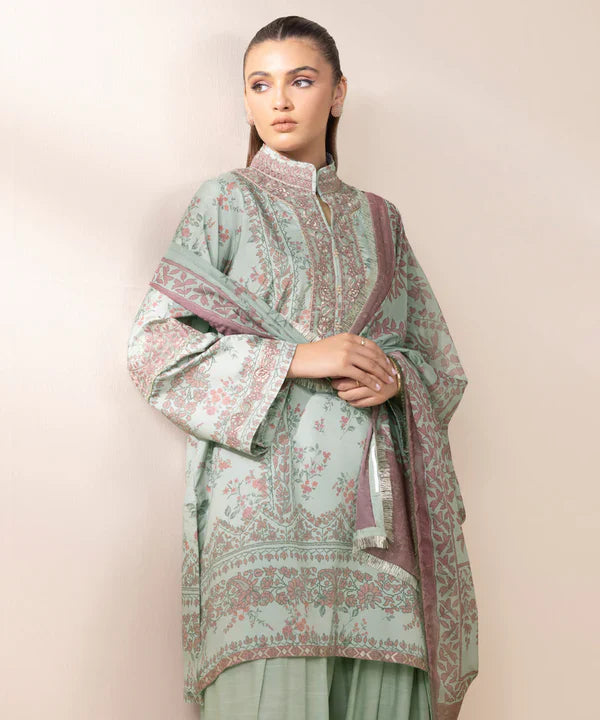 3 Piece - Embroidered Silk Suit