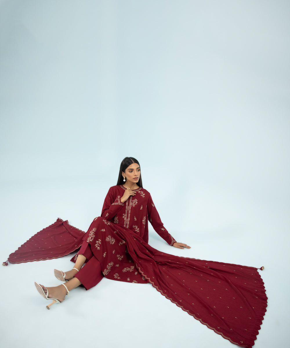 3 Piece - Embroidered Cotton Karandi Suit