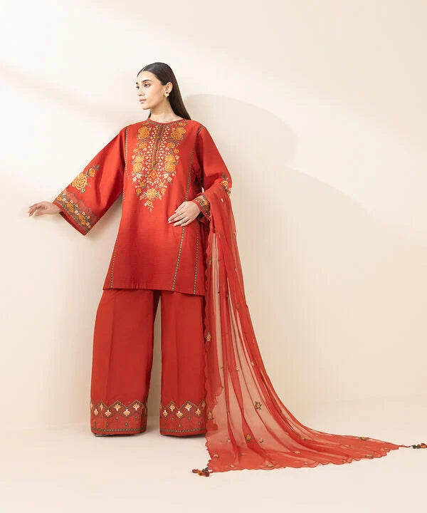 3 Piece - Embroidered Dobby Suit