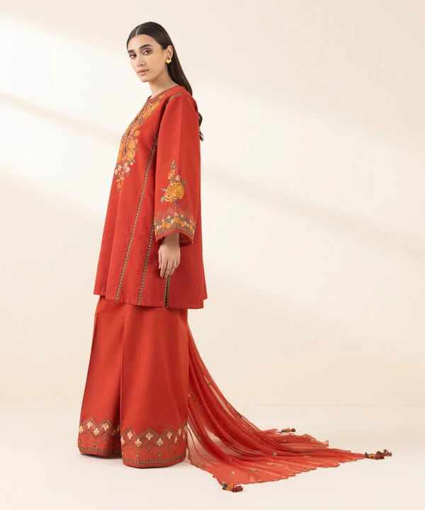 3 Piece - Embroidered Dobby Suit