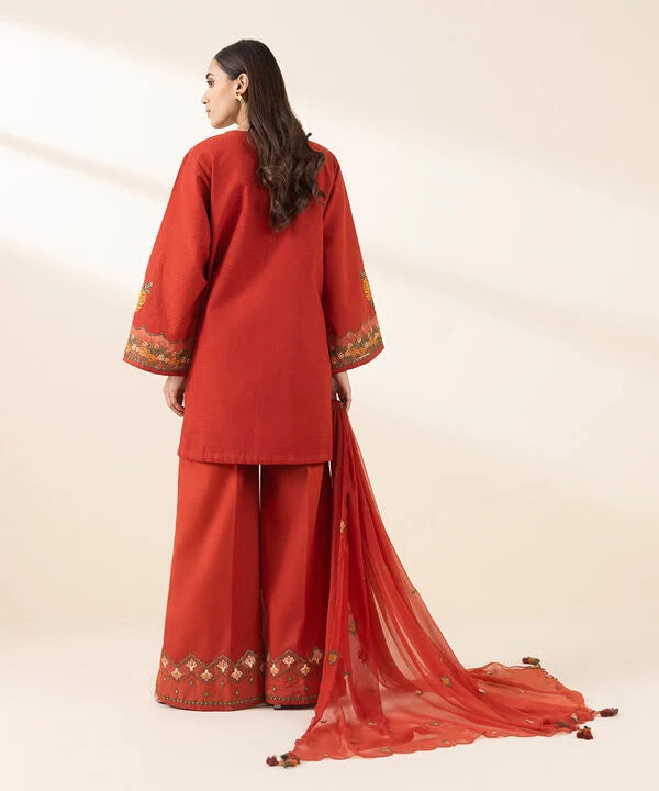 3 Piece - Embroidered Dobby Suit