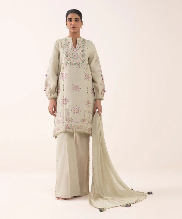 3 Piece - Embroidered Dobby Suit