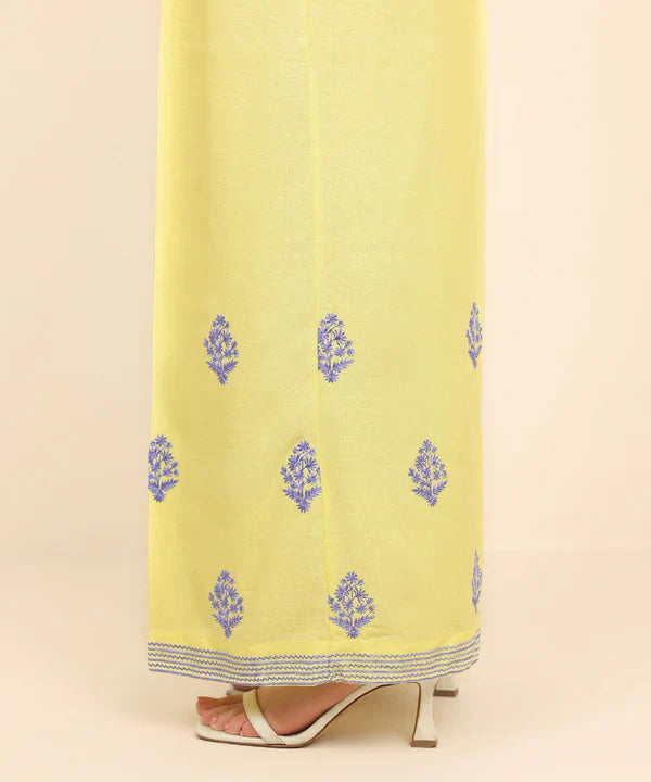 Embroidered Raw Silk Flared Pants