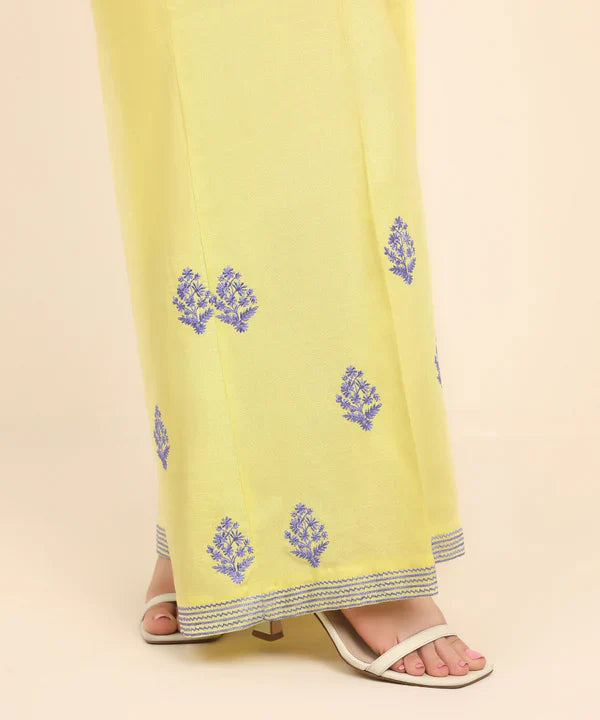 Embroidered Raw Silk Flared Pants
