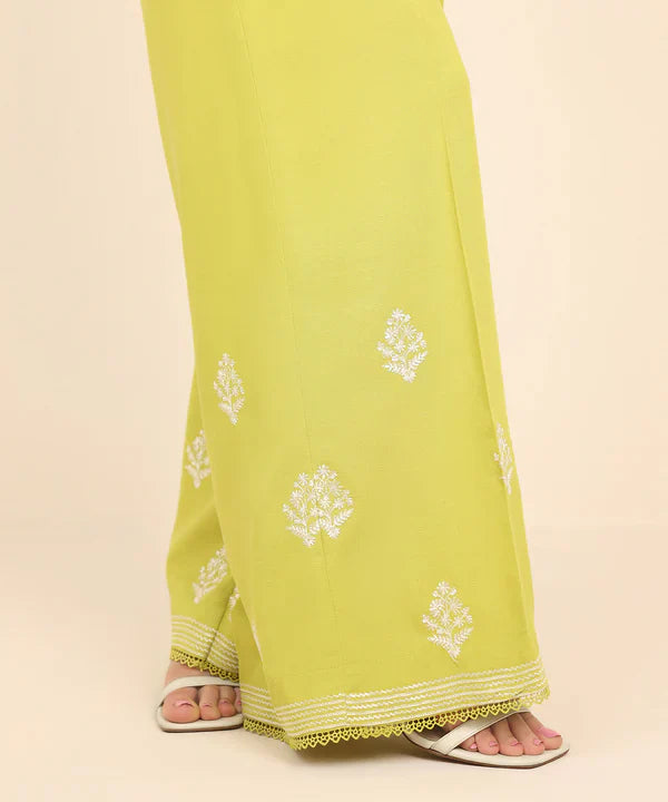Embroidered Raw Silk Flared Pants
