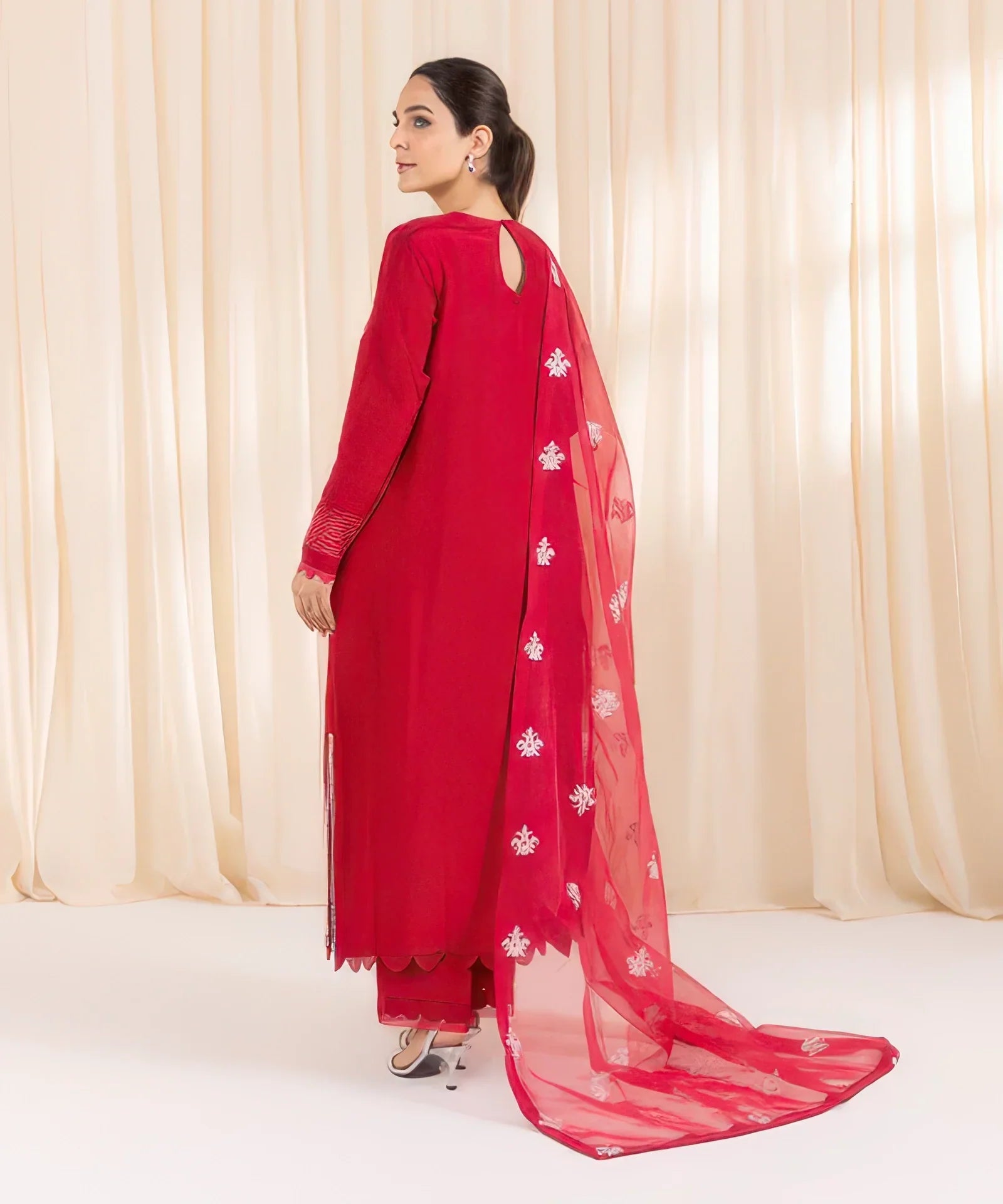 3 Piece - Embroidered Raw Silk Suit