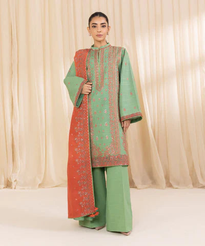 3 Piece - Embroidered Khaddar Suit