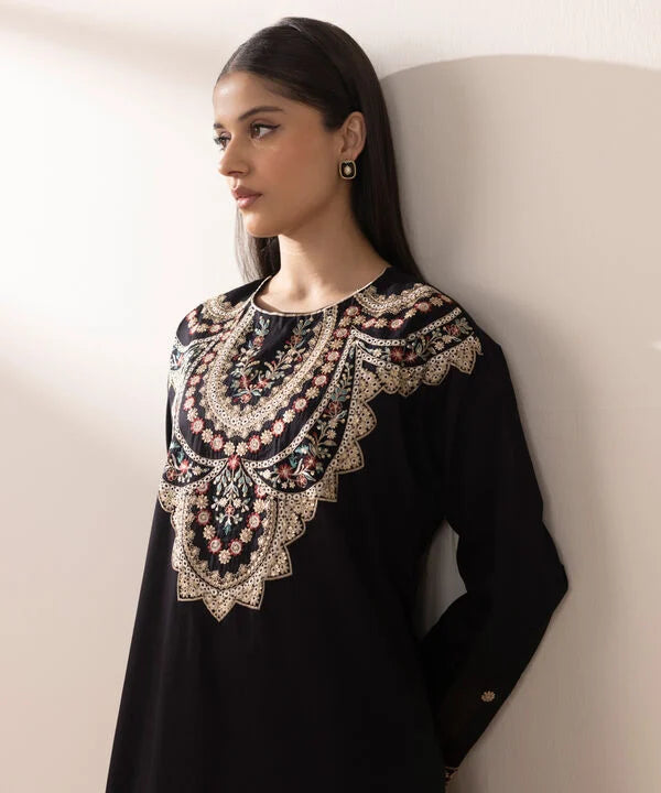 Embroidered Cotton Satin Shirt