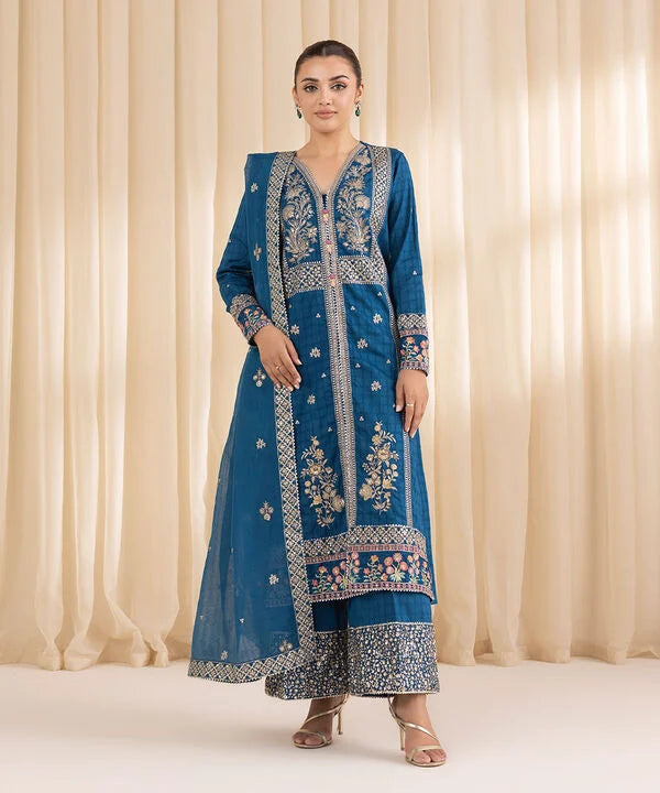 3 Piece - Embroidered Dobby Suit