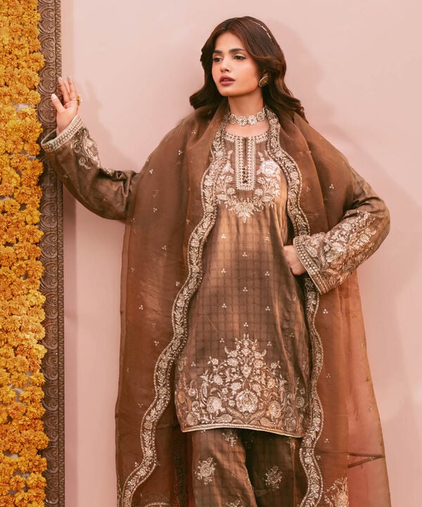 3 Piece - Embroidered Dobby Suit