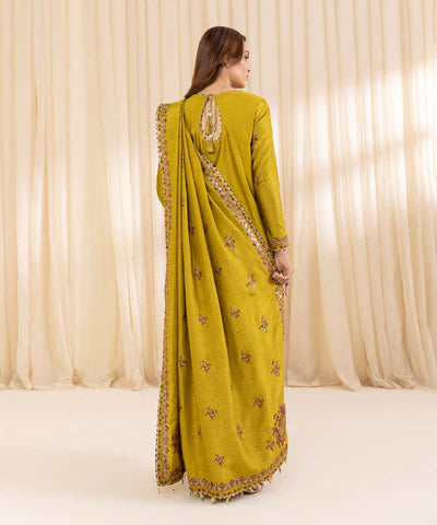 3 Piece - Embroidered Cotton Net Suit