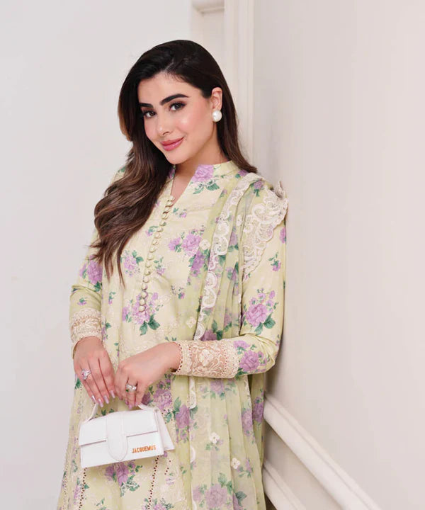 3 Piece - Embroidered Cotton Satin Suit