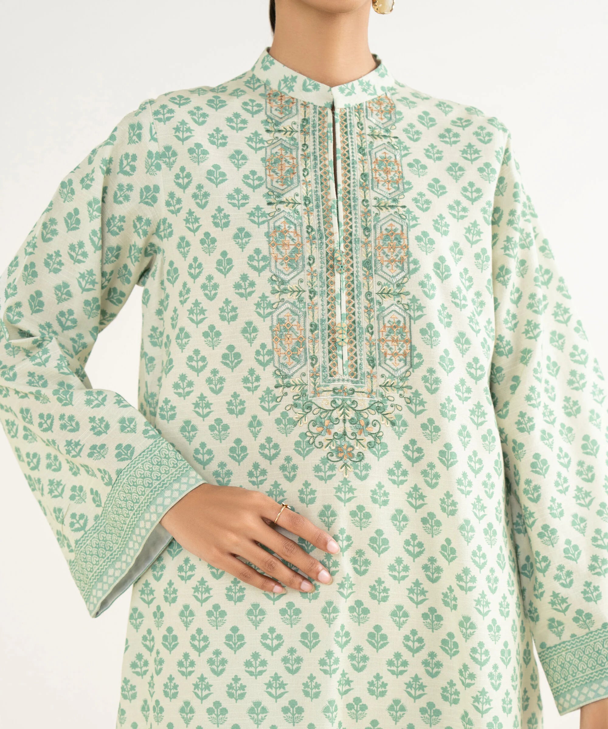 2 Piece - Embroidered Cotton Suit
