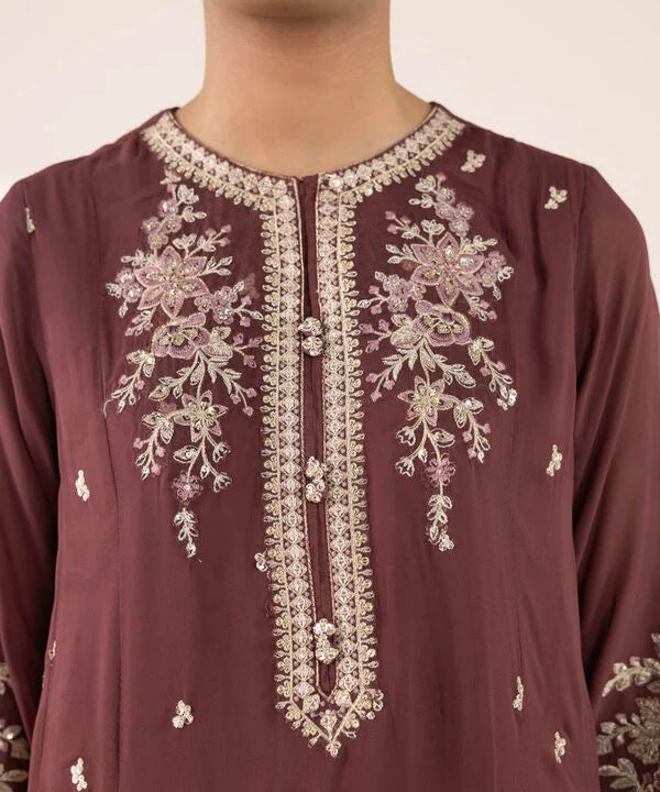 3 Piece - Embroidered Chiffon Suit