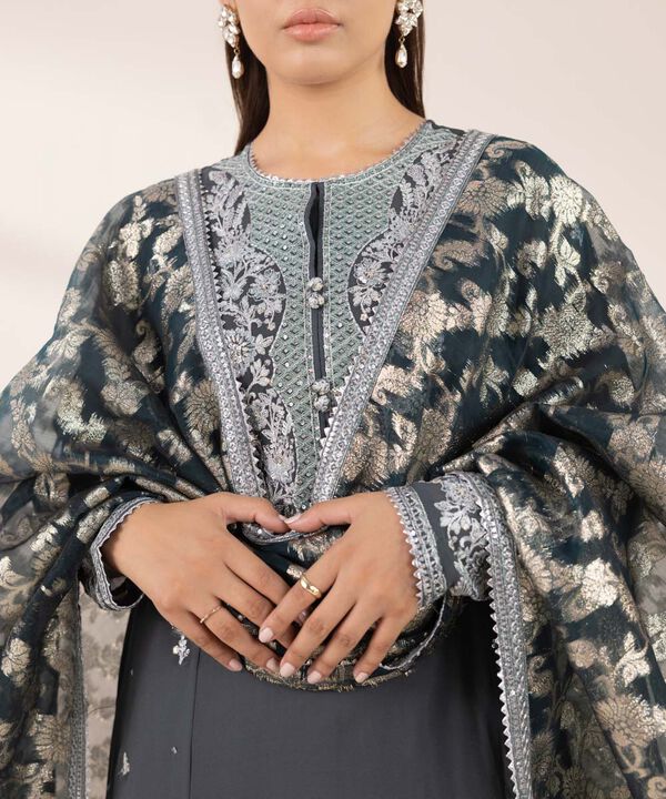 3 Piece - Embroidered Chiffon Suit