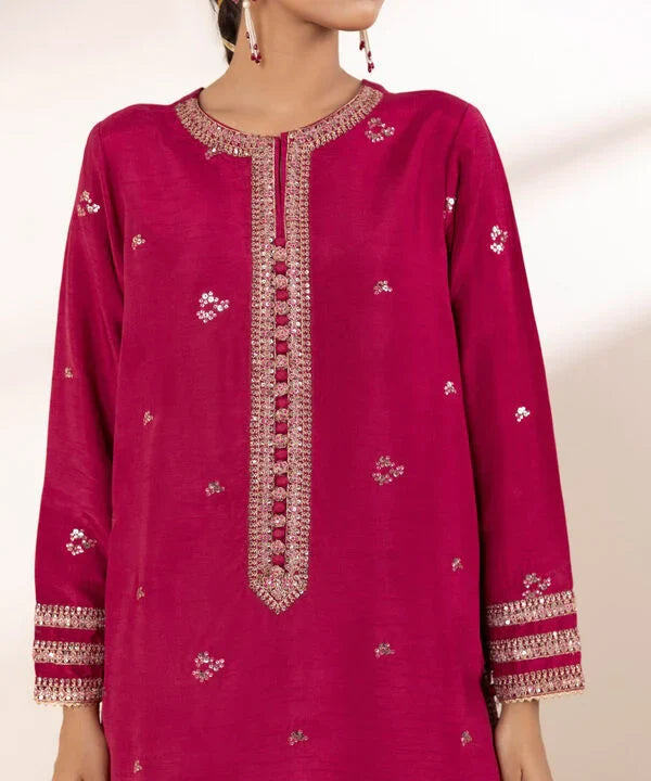 3 Piece - Embroidered Raw Silk Suit