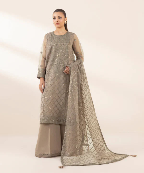 3 Piece - Embroidered Organza Suit