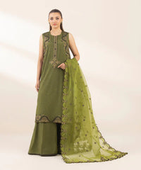 3 Piece - Embroidered Raw Silk Suit