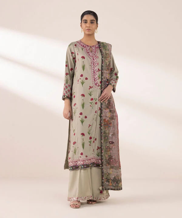 3 Piece - Embroidered Raw Silk Suit