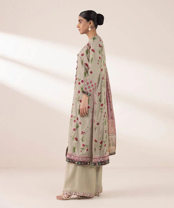3 Piece - Embroidered Raw Silk Suit