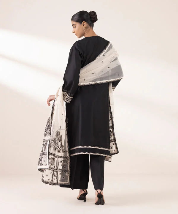 3 Piece - Embroidered Cotton Net Suit