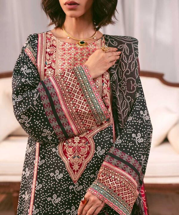 3 Piece - Embroidered Raw Silk Suit