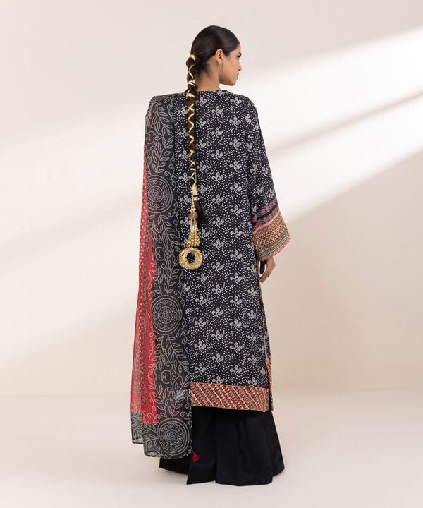 3 Piece - Embroidered Raw Silk Suit