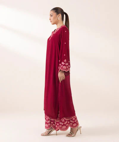 2 Piece - Embroidered Velvet Suit