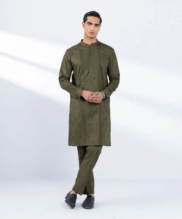Schiffli Embroidered Cotton Suit - Regular Fit