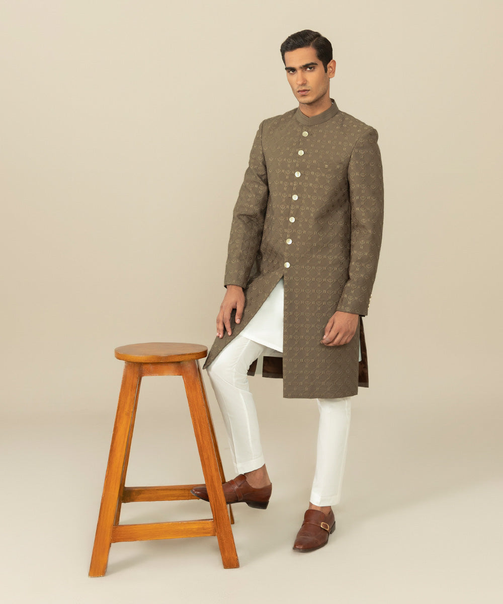 Embroidered Cotton Schiffli Sherwani