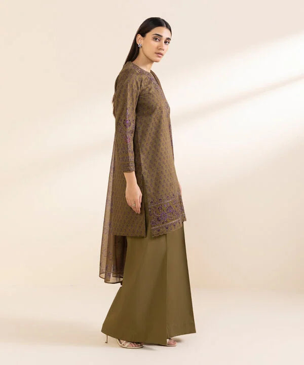 3 Piece - Embroidered Cotton Jacquard Suit