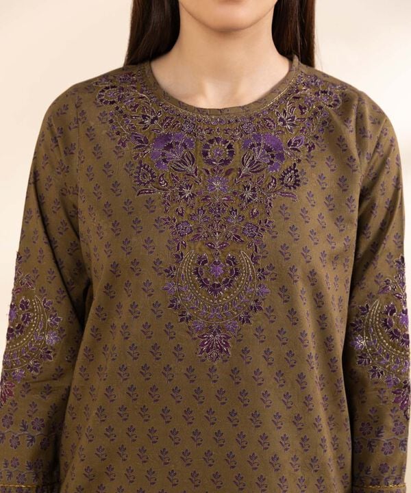 3 Piece - Embroidered Cotton Jacquard Suit