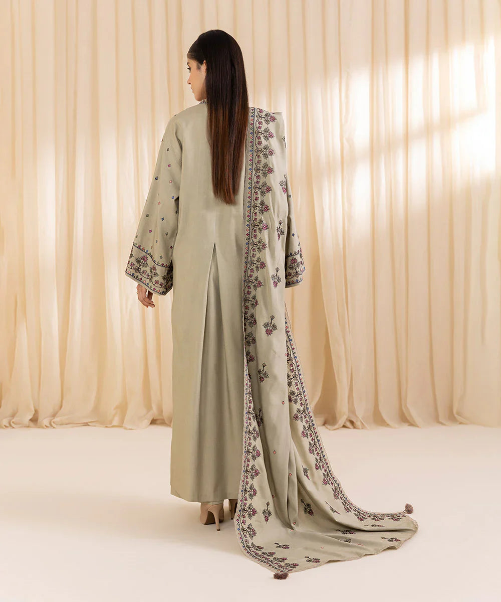 3 Piece - Embroidered Linen Suit
