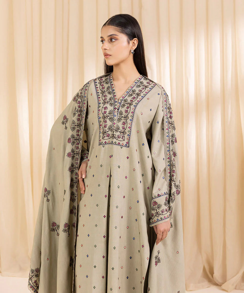 3 Piece - Embroidered Linen Suit