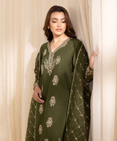 3 Piece - Embroidered Silk Suit
