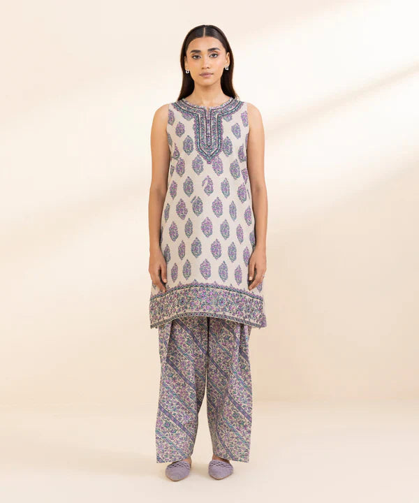 2 Piece - Embroidered Light Khaddar Suit