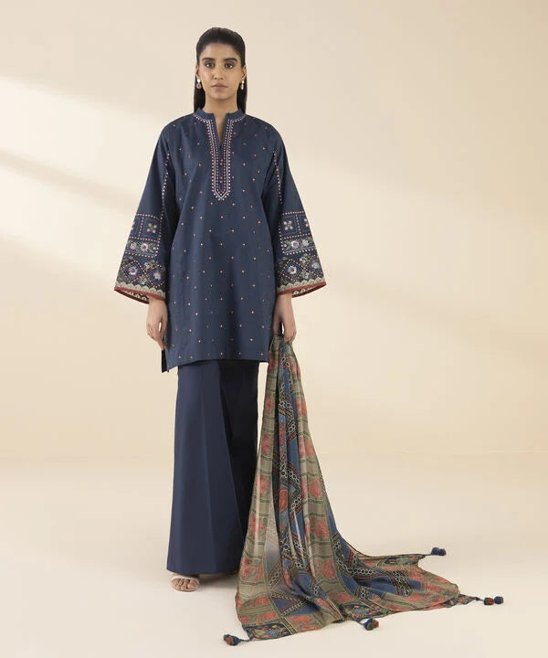 2 Piece - Embroidered Crosshatch Suit