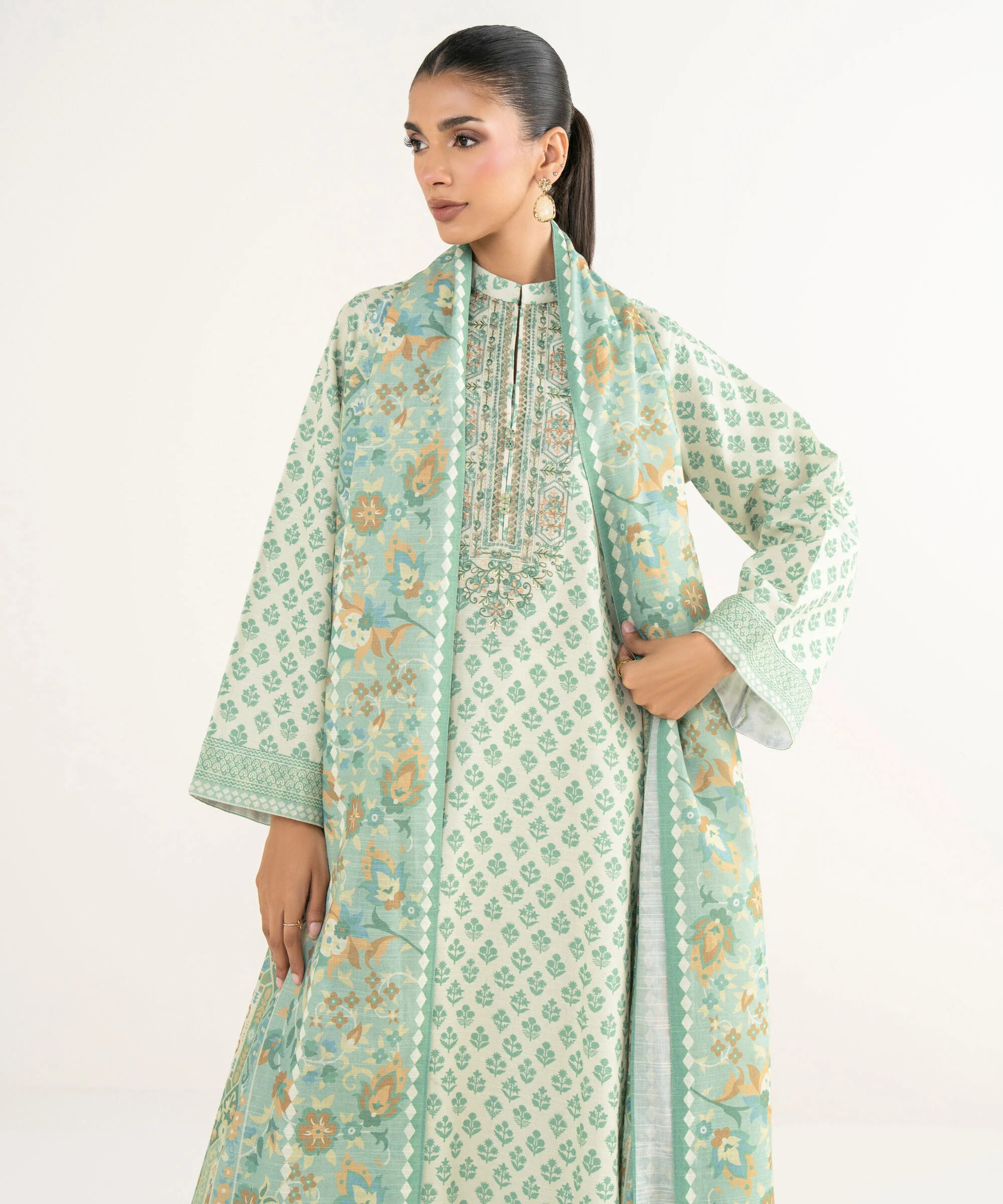 2 Piece - Embroidered Light Khaddar Suit