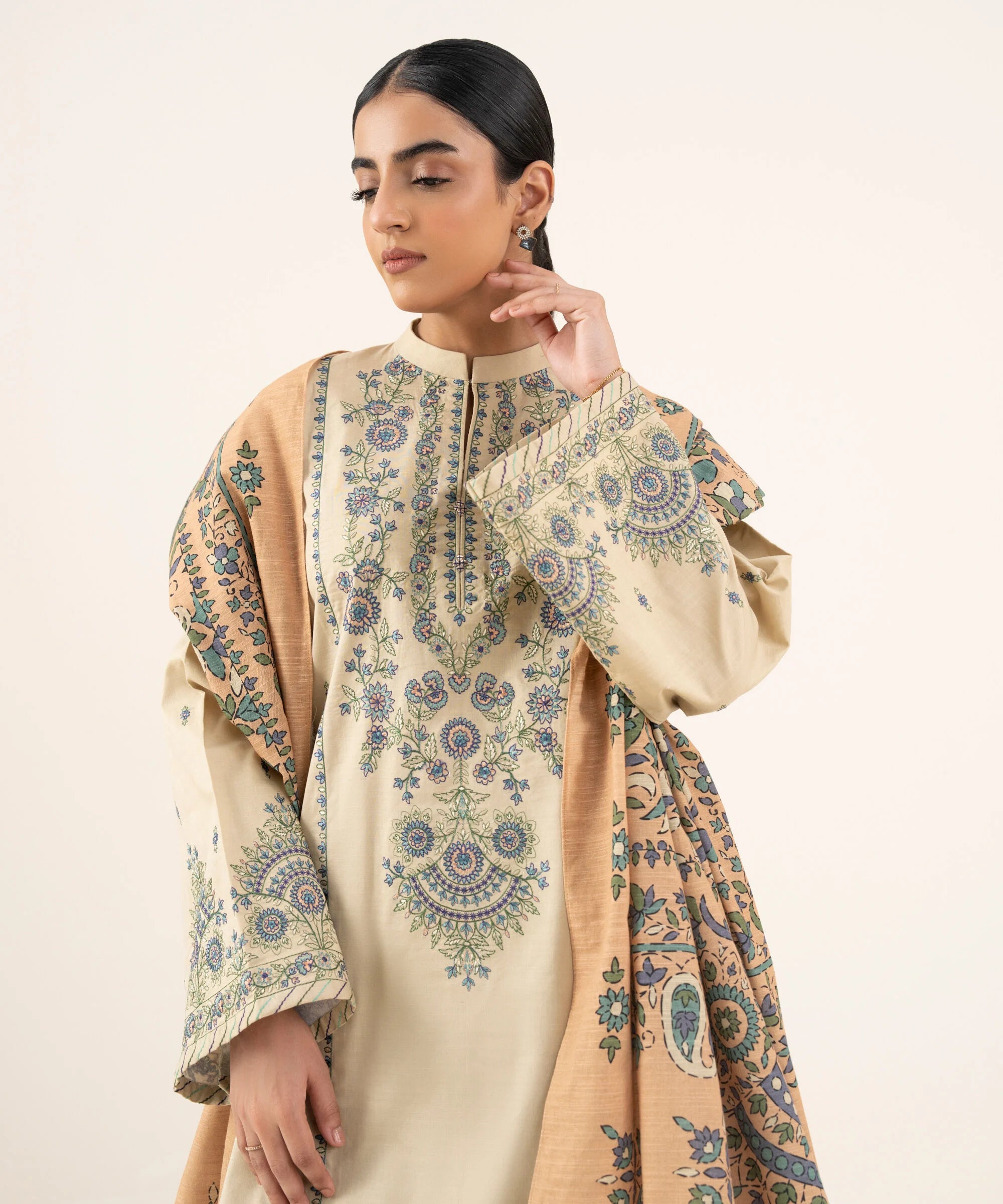 2 Piece - Embroidered Cotton Suit