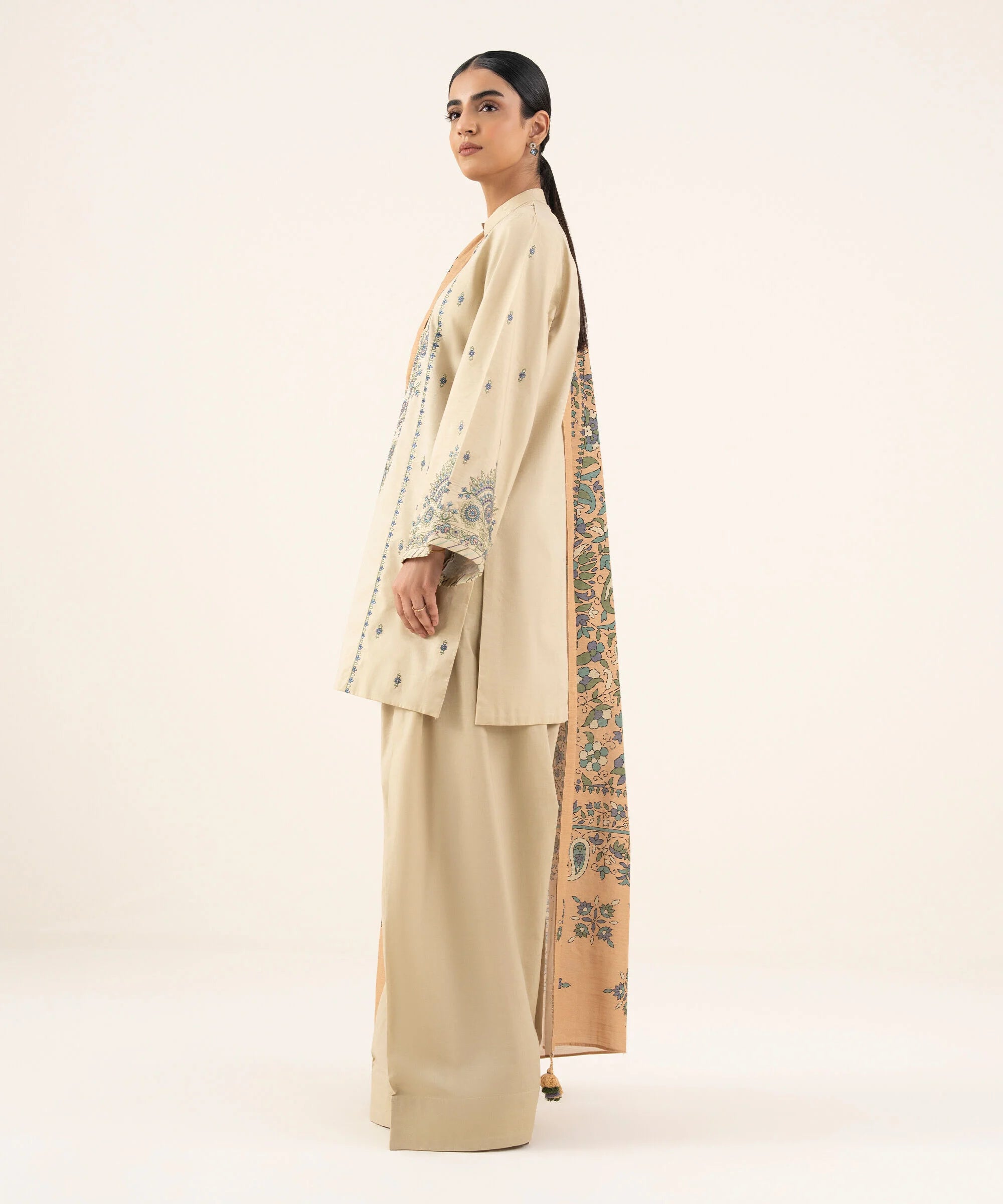 2 Piece - Embroidered Cotton Suit