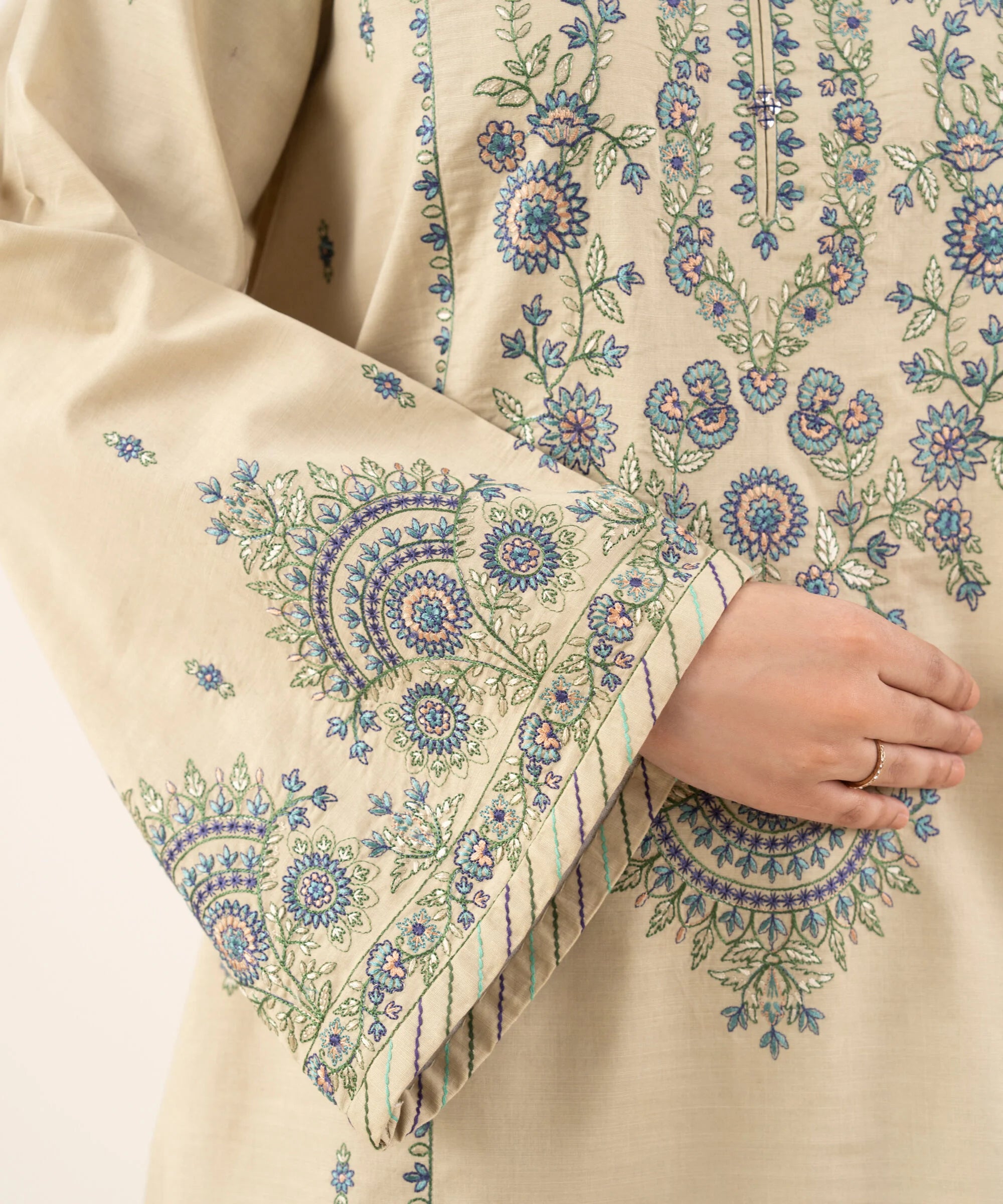 2 Piece - Embroidered Cotton Suit