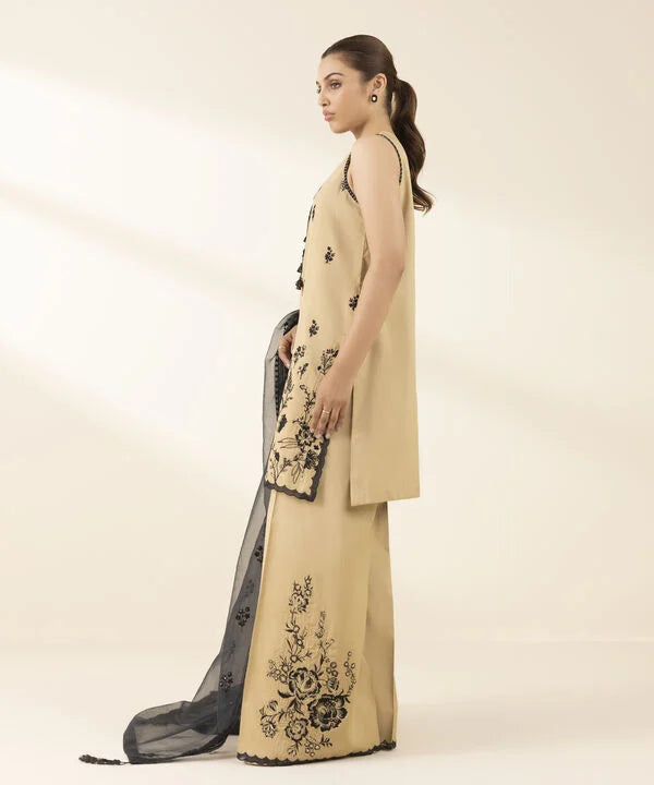 3 Piece - Embroidered Raw Silk Suit