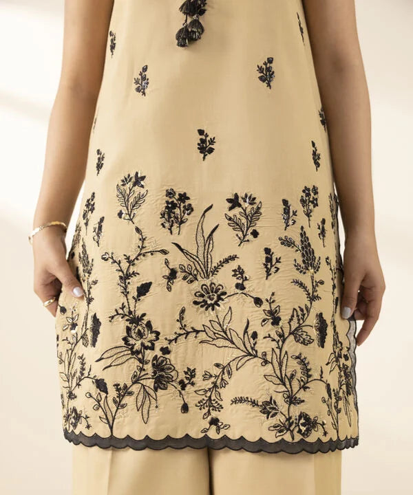 3 Piece - Embroidered Raw Silk Suit