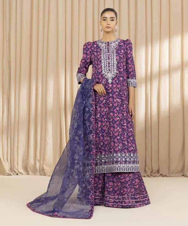 3 Piece - Embroidered Silk Suit