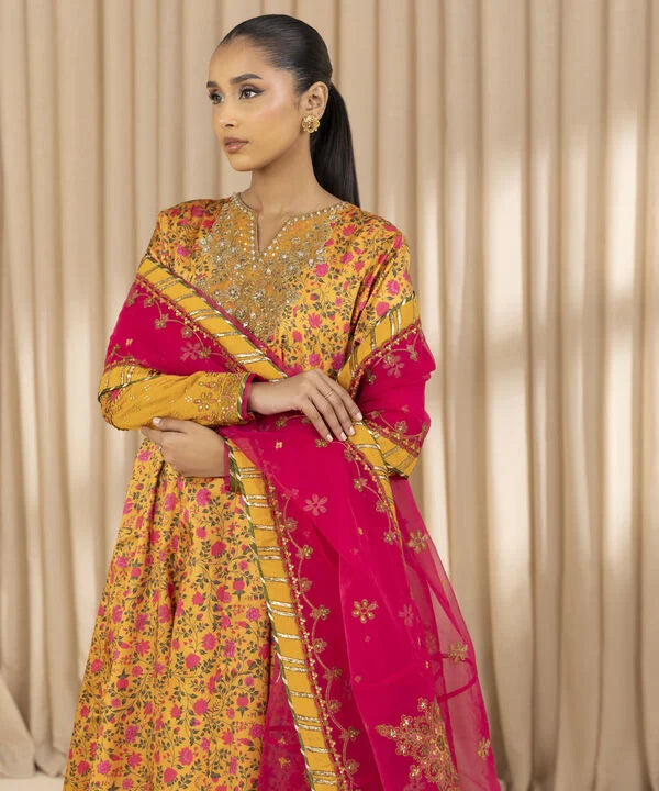 3 Piece - Embroidered Satin Suit