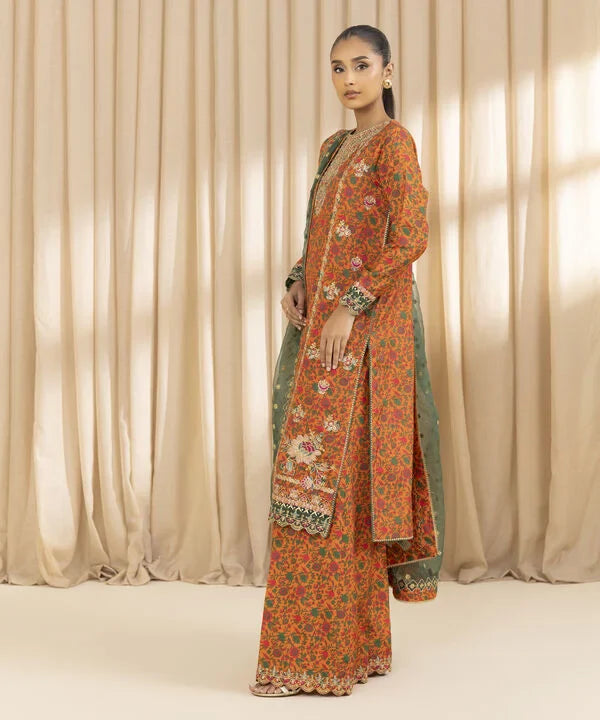 3 Piece - Embroidered Raw Silk Suit