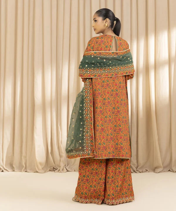 3 Piece - Embroidered Raw Silk Suit