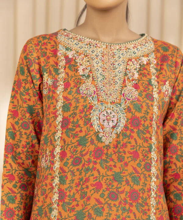 3 Piece - Embroidered Raw Silk Suit